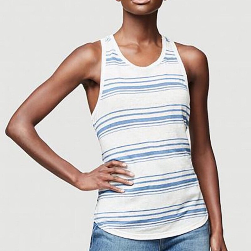 Frame Racer Back Linen Tank. / Denim Striped